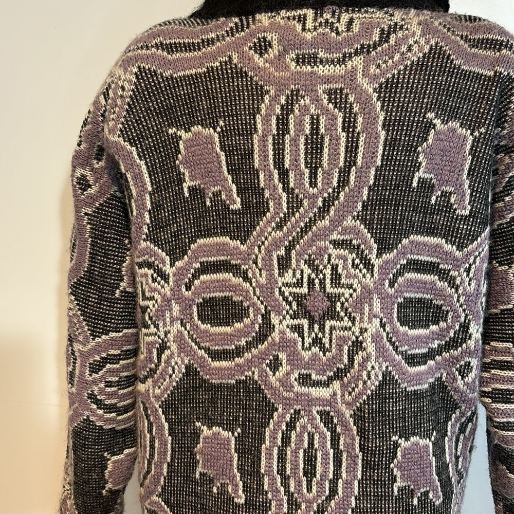 Vintage 80’s Biba Paris wool blend purple print cardigan size EU38 (US8/medium) - Picture 8 of 13